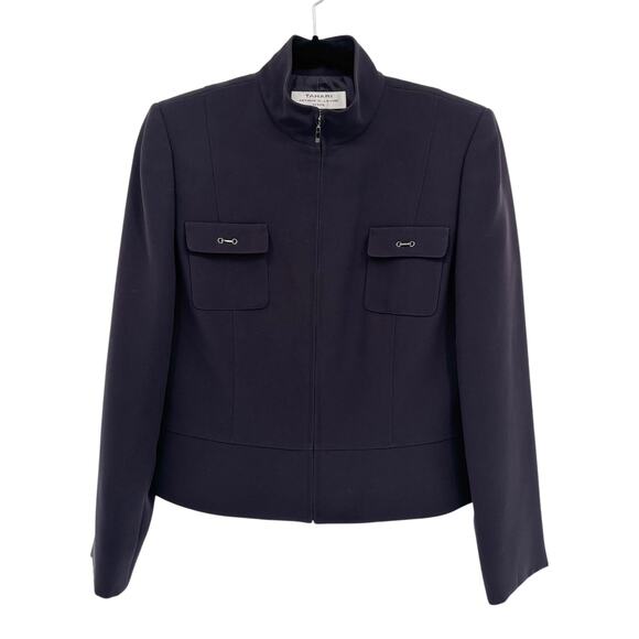 Tahari Arthur Levine Blazer Jacket 8P 8 Petite Stand Collar Full Zip Dark Purple - Picture 1 of 7